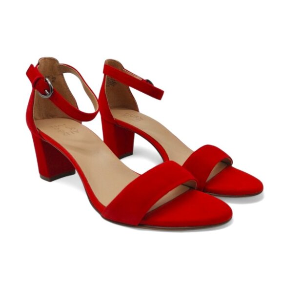 Naturalizer Women's Size 9 W Red Vera Suede Block Heel Ankle Strap Dress Sandals - Picture 4 of 14